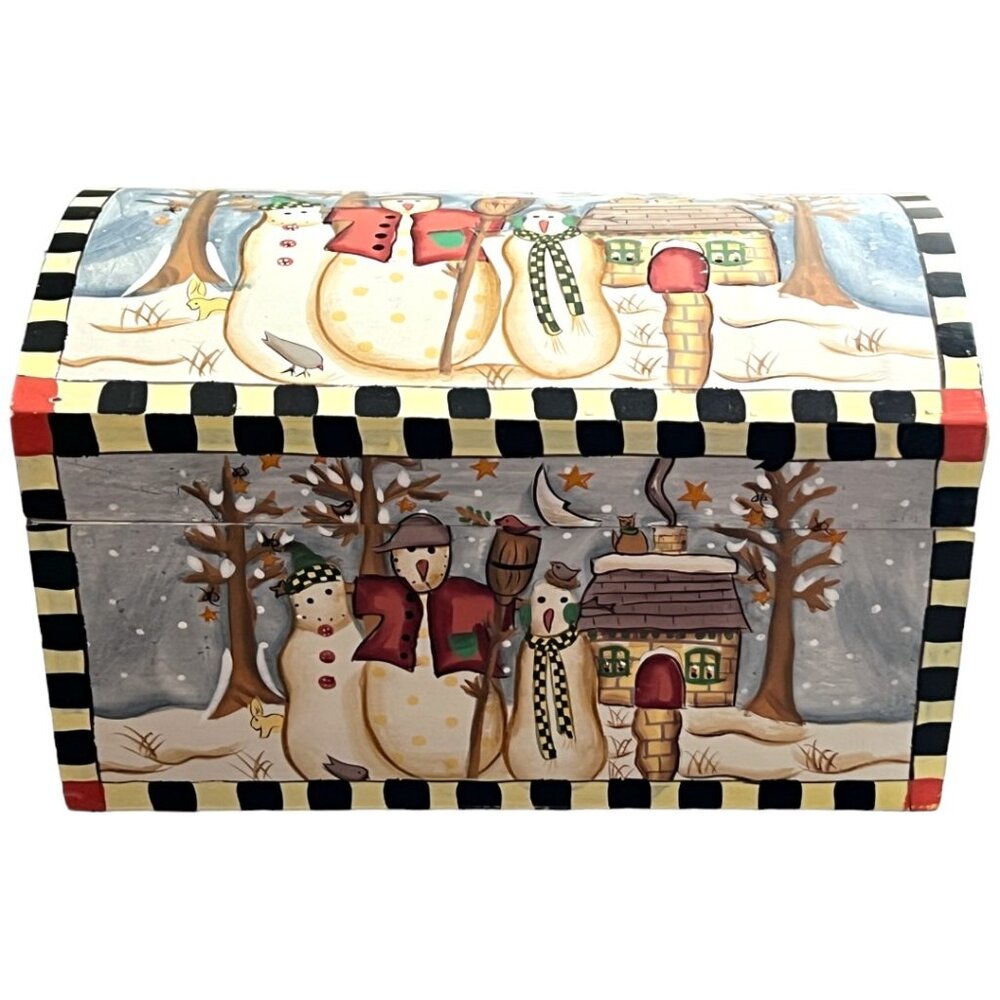DEPT 56 Wooden Hinged Snowman Storage Box Dome Top Handpainted Christmas Winter
